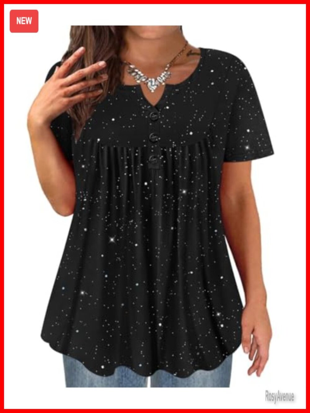 Plus Size Short Sleeve Button Up Henley Tunic Top Swing Blouse for Women